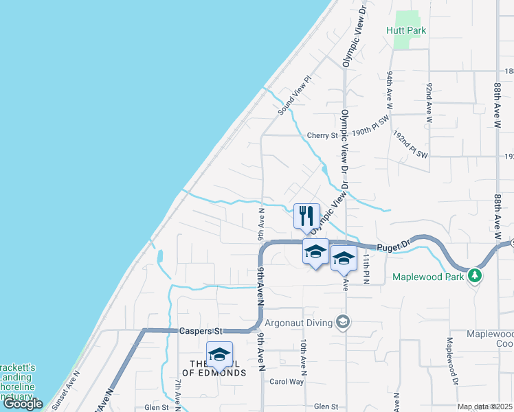 map of restaurants, bars, coffee shops, grocery stores, and more near 880 Northstream Ln in Edmonds