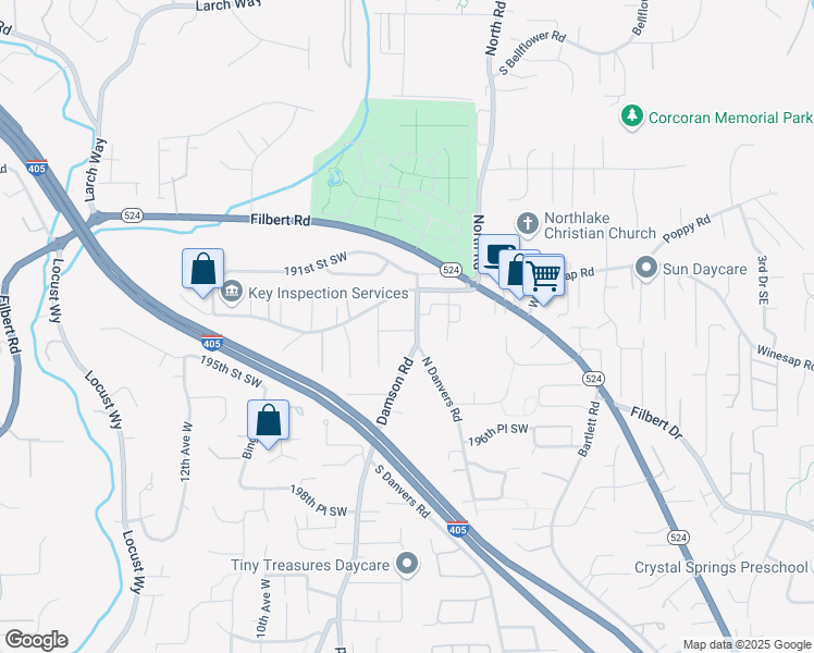 map of restaurants, bars, coffee shops, grocery stores, and more near 19305 7th Avenue West in Lynnwood