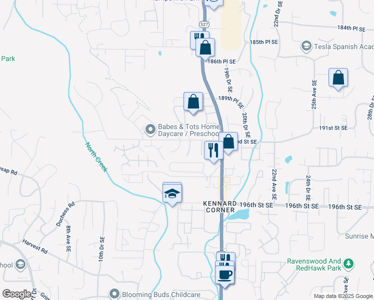 map of restaurants, bars, coffee shops, grocery stores, and more near 1526 192nd Street Southeast in Bothell