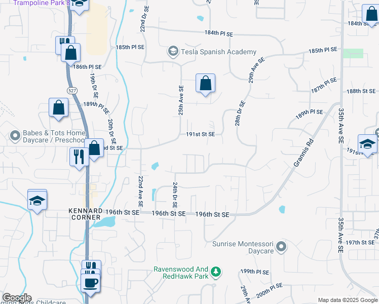 map of restaurants, bars, coffee shops, grocery stores, and more near 2505 192nd Place Southeast in Bothell