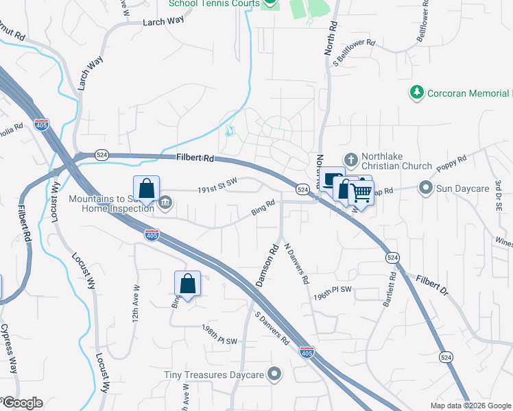 map of restaurants, bars, coffee shops, grocery stores, and more near 19120 6th Place West in Lynnwood