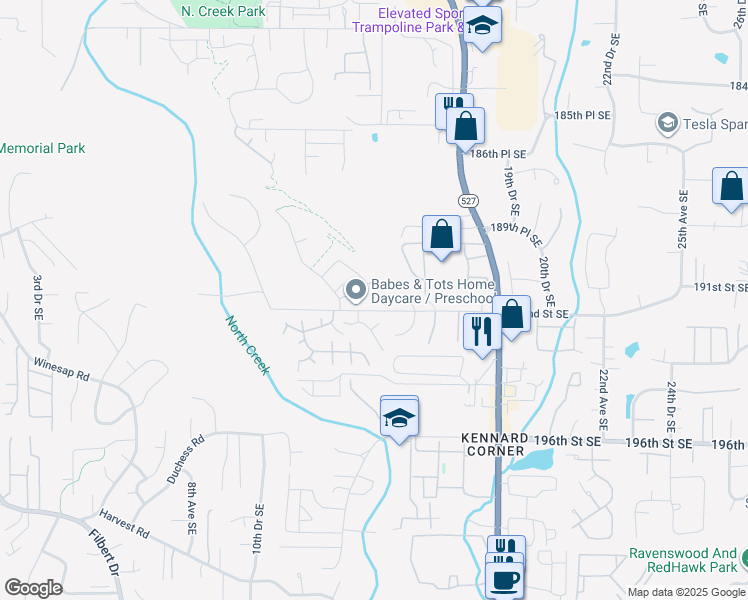 map of restaurants, bars, coffee shops, grocery stores, and more near 19125 14th Drive Southeast in Bothell