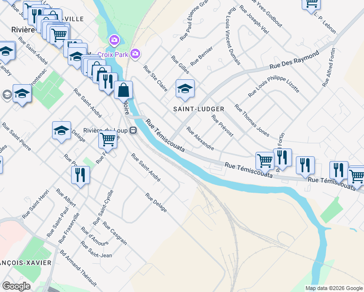 map of restaurants, bars, coffee shops, grocery stores, and more near 133 Rue Témiscouata in Rivière-du-Loup