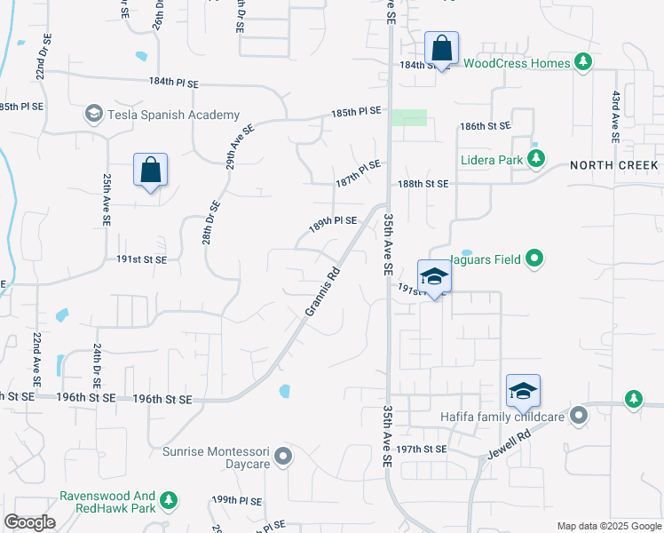 map of restaurants, bars, coffee shops, grocery stores, and more near 3310 191st Street Southeast in Bothell