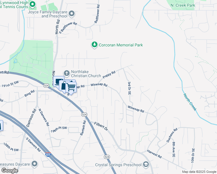 map of restaurants, bars, coffee shops, grocery stores, and more near 28 Winesap Road in Bothell