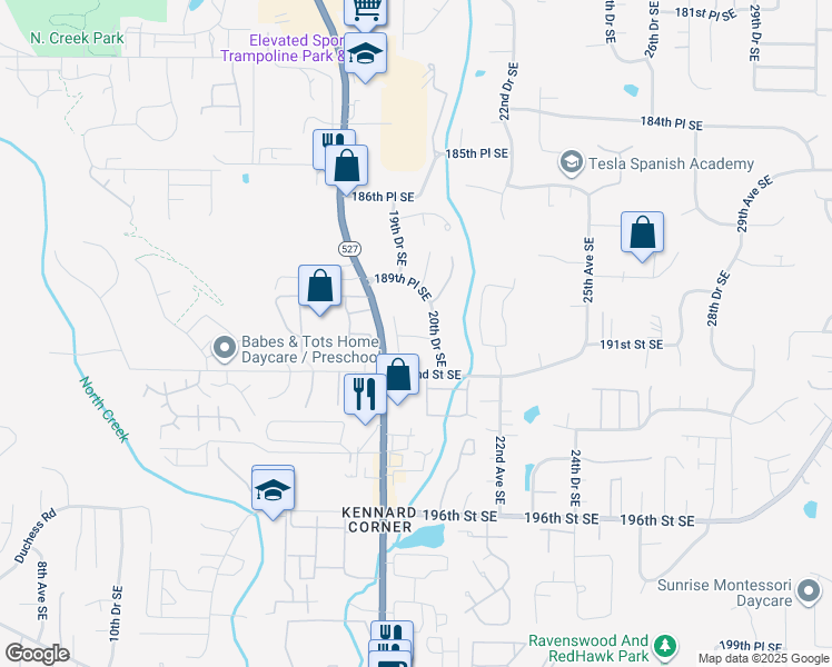 map of restaurants, bars, coffee shops, grocery stores, and more near 19102 20th Drive Southeast in Bothell