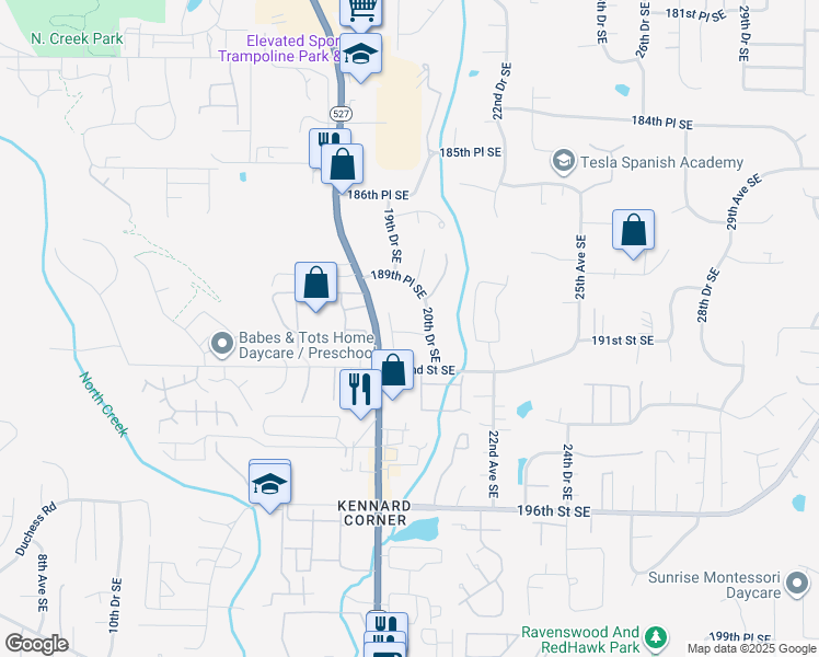 map of restaurants, bars, coffee shops, grocery stores, and more near 19102 20th Drive Southeast in Bothell