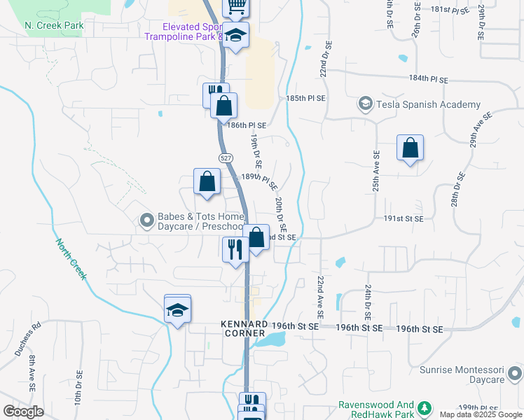 map of restaurants, bars, coffee shops, grocery stores, and more near 19102 20th Drive Southeast in Bothell