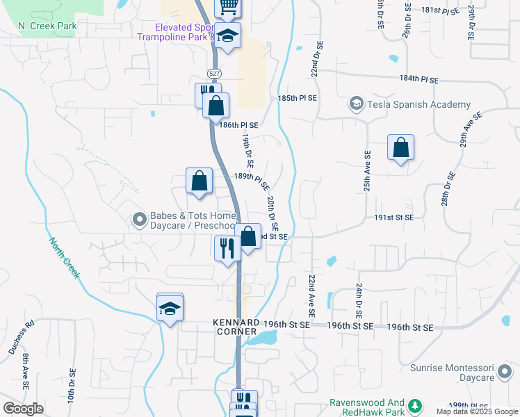 map of restaurants, bars, coffee shops, grocery stores, and more near 19102 20th Drive Southeast in Bothell
