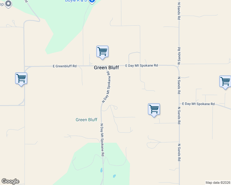 map of restaurants, bars, coffee shops, grocery stores, and more near 18210 North Day Mount Spokane Road in Mead