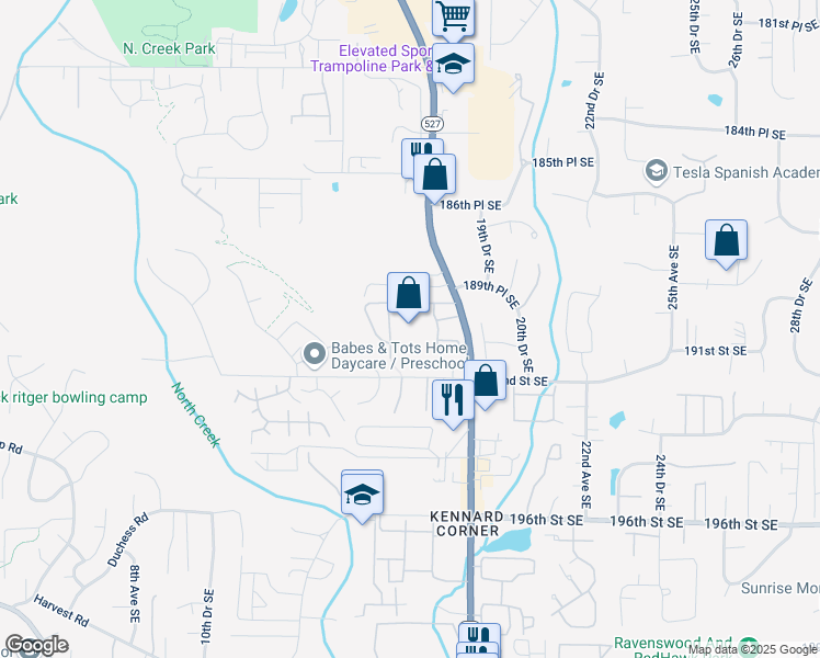 map of restaurants, bars, coffee shops, grocery stores, and more near 18930 Bothell Everett Highway in Bothell