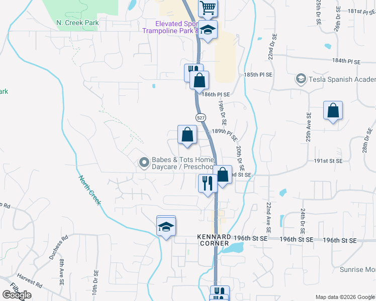 map of restaurants, bars, coffee shops, grocery stores, and more near 18930 Bothell Everett Highway in Bothell