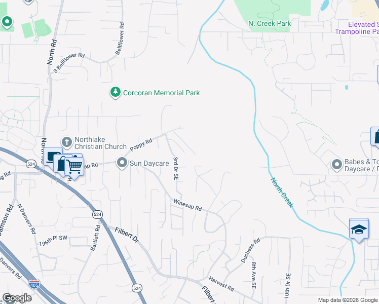 map of restaurants, bars, coffee shops, grocery stores, and more near 333 191st Place Southeast in Bothell