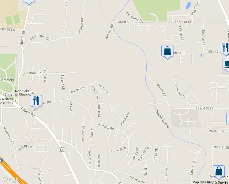 map of restaurants, bars, coffee shops, grocery stores, and more near 314 Poppy Road in Bothell