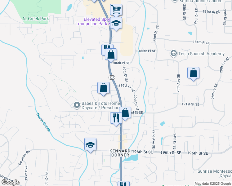 map of restaurants, bars, coffee shops, grocery stores, and more near 18913 Bothell Everett Highway in Bothell