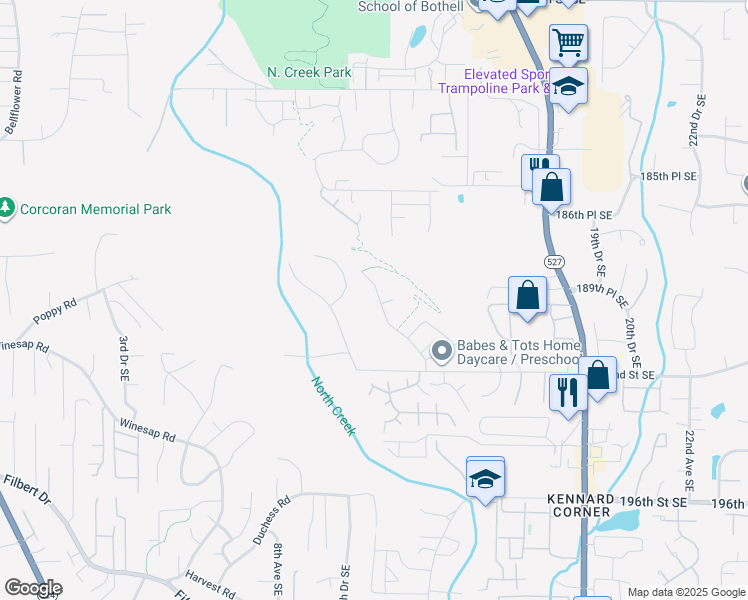 map of restaurants, bars, coffee shops, grocery stores, and more near 18916 13th Avenue Southeast in Mill Creek