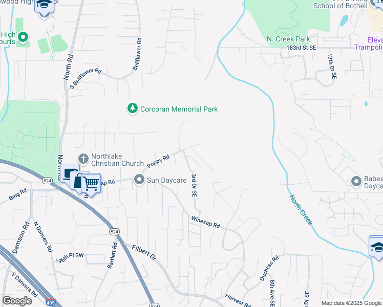 map of restaurants, bars, coffee shops, grocery stores, and more near 18917 4th Avenue Southeast in Bothell