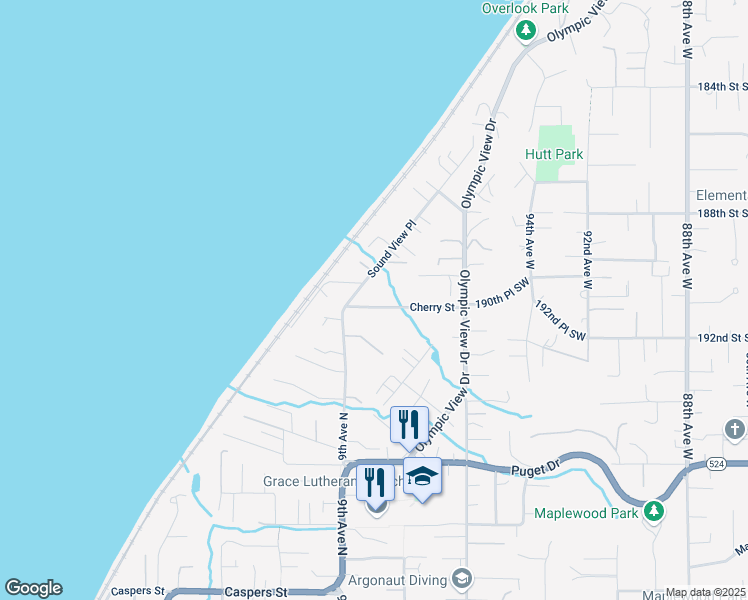 map of restaurants, bars, coffee shops, grocery stores, and more near 9823 Cherry Street in Edmonds