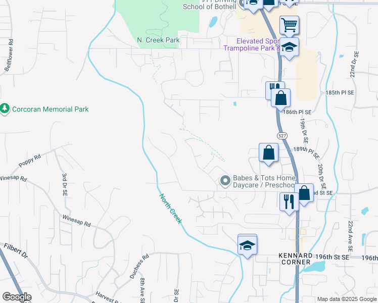 map of restaurants, bars, coffee shops, grocery stores, and more near 18916 13th Avenue Southeast in Mill Creek