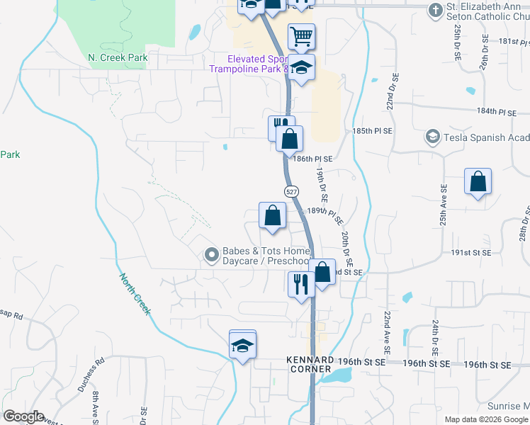 map of restaurants, bars, coffee shops, grocery stores, and more near 18910 Bothell Everett Highway in Bothell