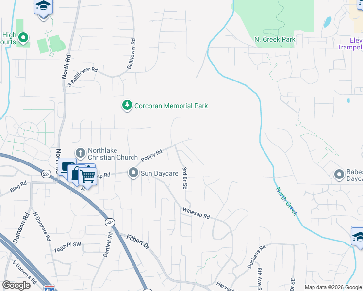 map of restaurants, bars, coffee shops, grocery stores, and more near 18917 4th Avenue Southeast in Bothell