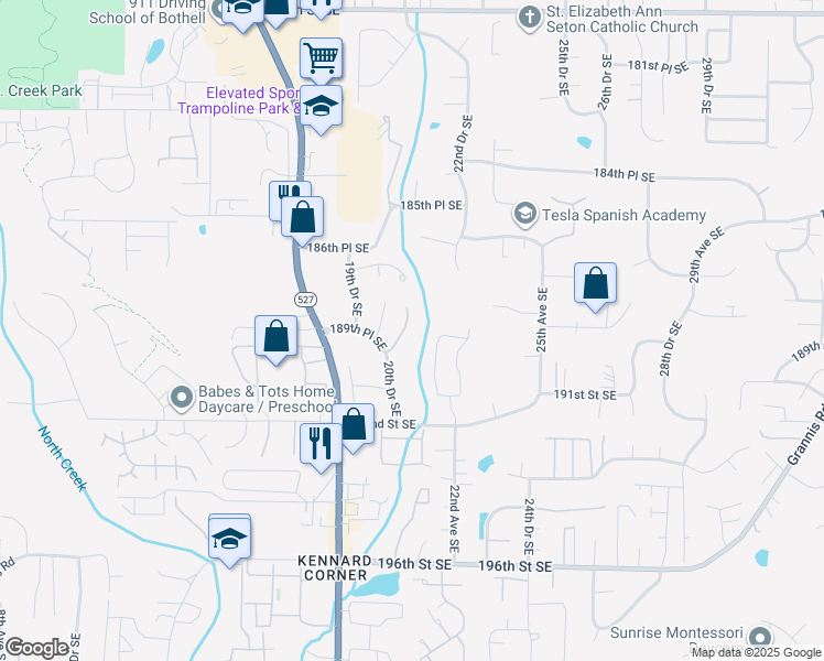 map of restaurants, bars, coffee shops, grocery stores, and more near 18827 20th Drive Southeast in Bothell