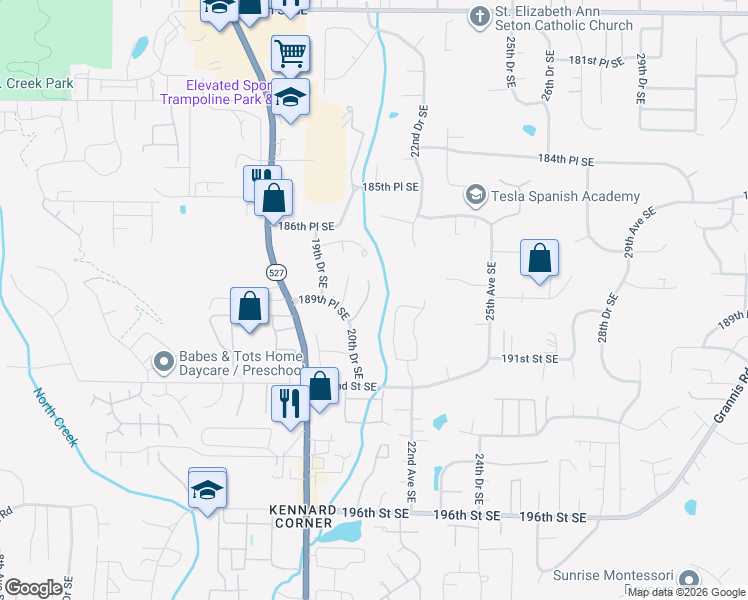 map of restaurants, bars, coffee shops, grocery stores, and more near 18827 20th Drive Southeast in Bothell