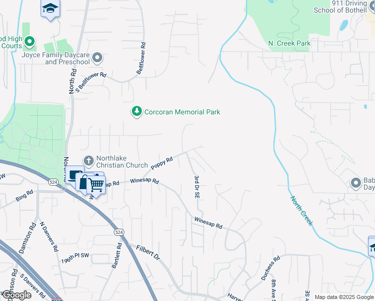 map of restaurants, bars, coffee shops, grocery stores, and more near 18917 4th Avenue Southeast in Bothell