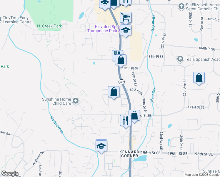 map of restaurants, bars, coffee shops, grocery stores, and more near 18910 Bothell Everett Highway in Bothell