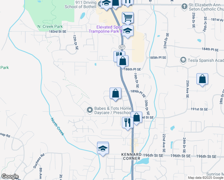 map of restaurants, bars, coffee shops, grocery stores, and more near 18910 Bothell Everett Highway in Bothell