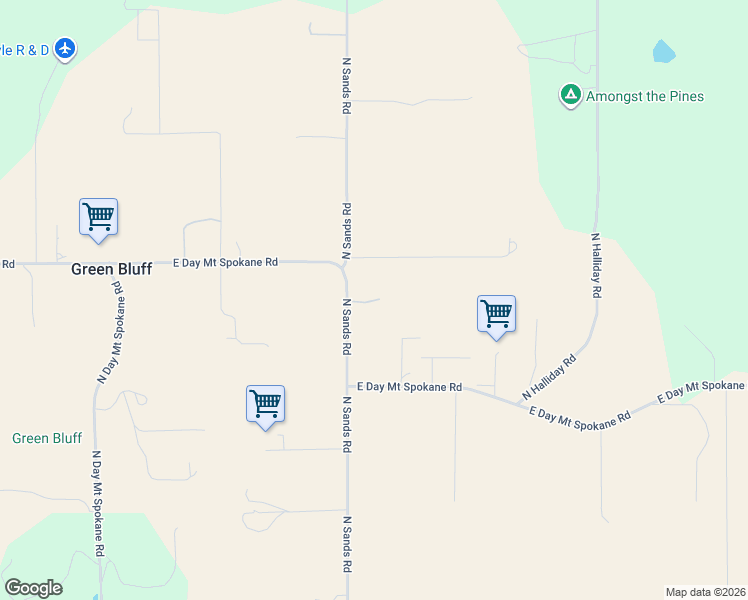 map of restaurants, bars, coffee shops, grocery stores, and more near 10703 East Day Mount Spokane Road in Mead