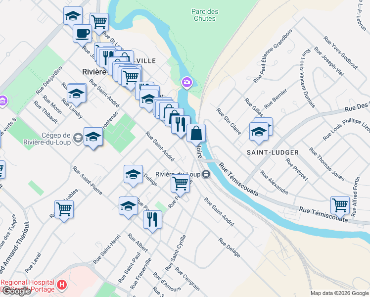 map of restaurants, bars, coffee shops, grocery stores, and more near 564 Rue Lafontaine in Rivière-du-Loup