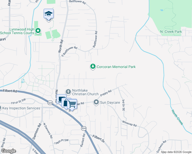 map of restaurants, bars, coffee shops, grocery stores, and more near 25 East Jonathan Road in Bothell