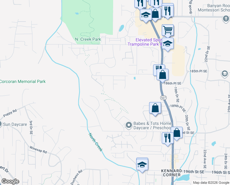 map of restaurants, bars, coffee shops, grocery stores, and more near 18731 12th Drive Southeast in Bothell