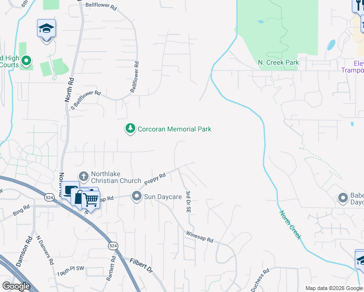 map of restaurants, bars, coffee shops, grocery stores, and more near 18521 2nd Drive Southeast in Bothell