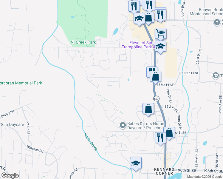 map of restaurants, bars, coffee shops, grocery stores, and more near 18731 12th Drive Southeast in Bothell