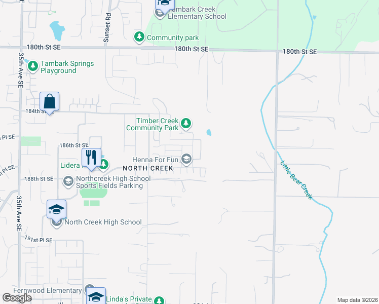 map of restaurants, bars, coffee shops, grocery stores, and more near 18704 43rd Avenue Southeast in Bothell