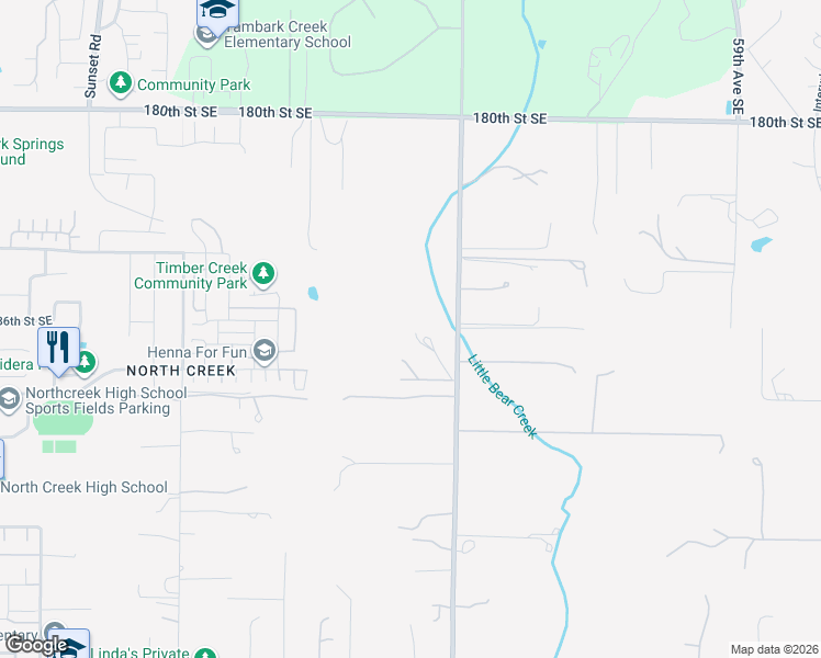 map of restaurants, bars, coffee shops, grocery stores, and more near 18612 51st Avenue Southeast in Bothell