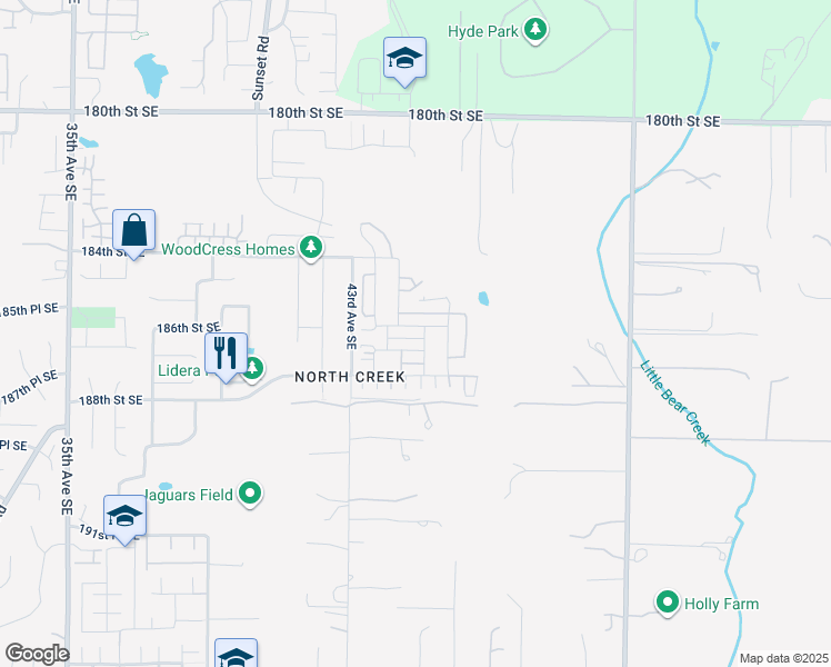 map of restaurants, bars, coffee shops, grocery stores, and more near 4428 186th Street Southeast in Bothell