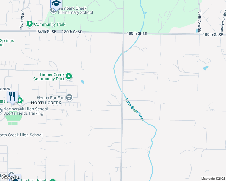 map of restaurants, bars, coffee shops, grocery stores, and more near 18612 51st Avenue Southeast in Bothell