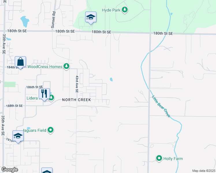 map of restaurants, bars, coffee shops, grocery stores, and more near 18529 46th Avenue Southeast in Bothell