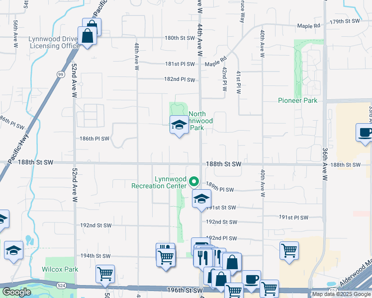 map of restaurants, bars, coffee shops, grocery stores, and more near 4431 188th Street Southwest in Lynnwood