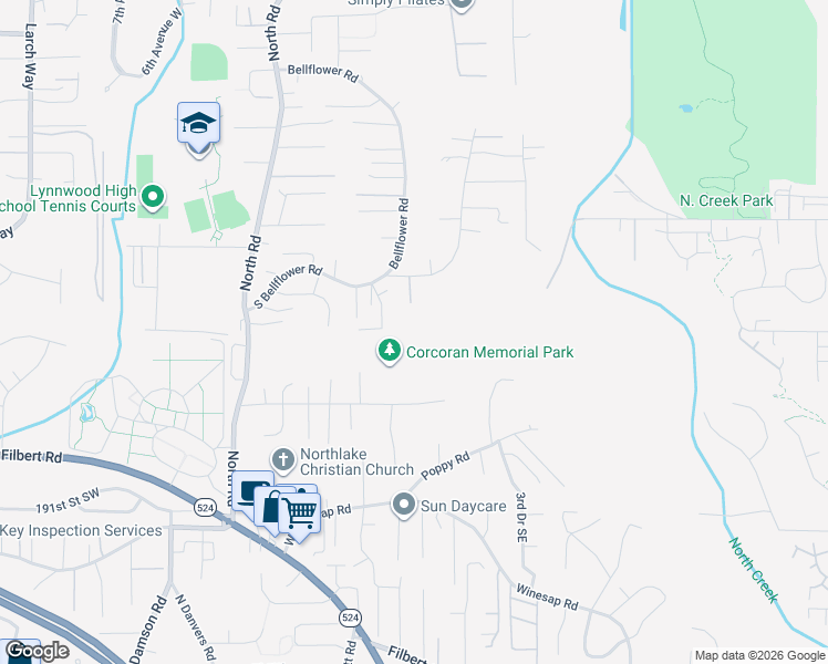 map of restaurants, bars, coffee shops, grocery stores, and more near 18429 Baldwin Road in Bothell