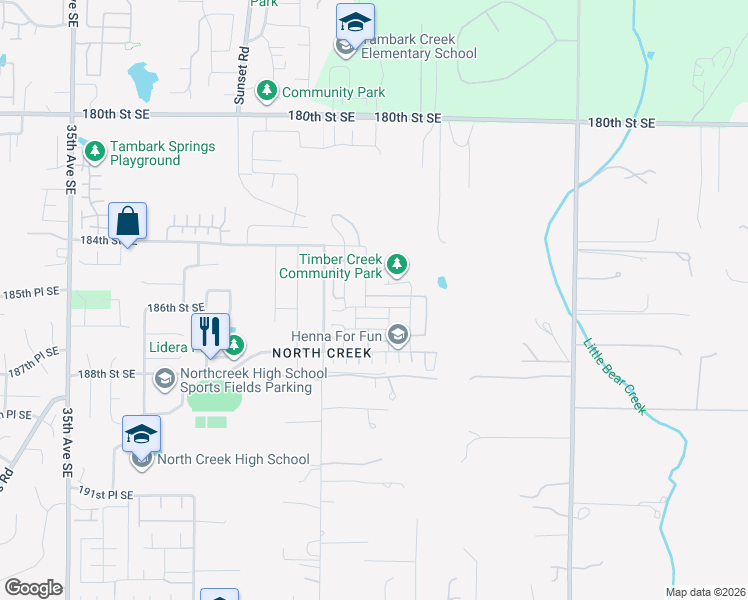 map of restaurants, bars, coffee shops, grocery stores, and more near 4400 186th Street Southeast in Bothell