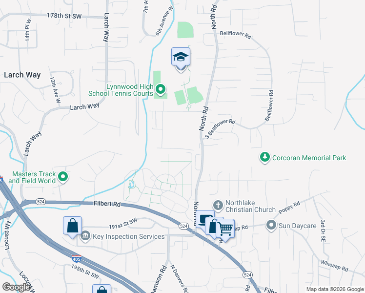 map of restaurants, bars, coffee shops, grocery stores, and more near 18602 North Road in Bothell