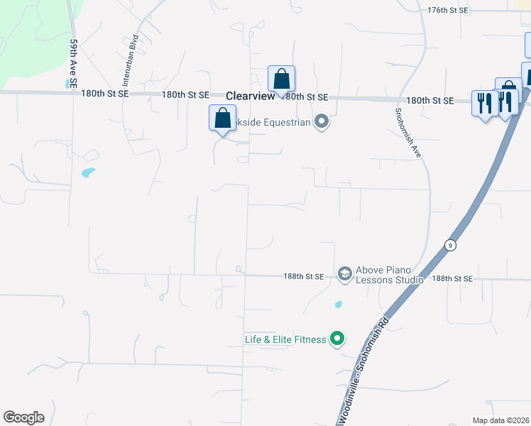 map of restaurants, bars, coffee shops, grocery stores, and more near 6729 187th Street Southeast in Snohomish