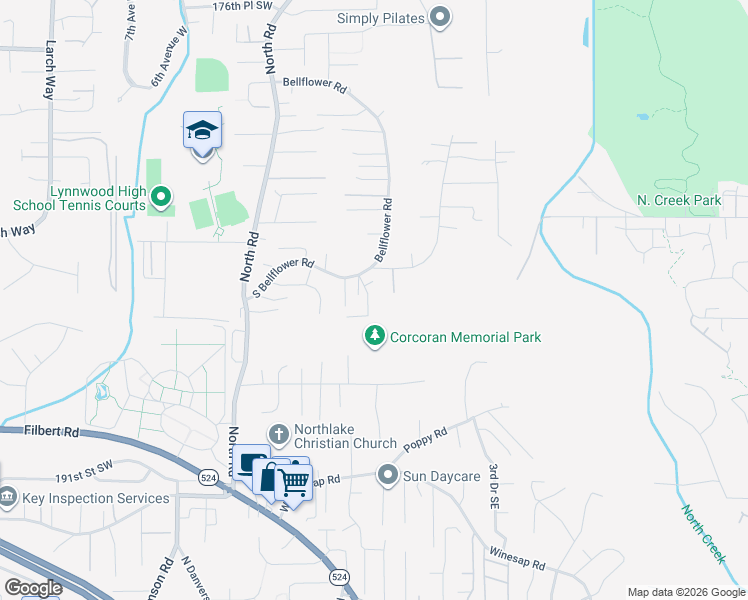 map of restaurants, bars, coffee shops, grocery stores, and more near 18429 Baldwin Road in Bothell