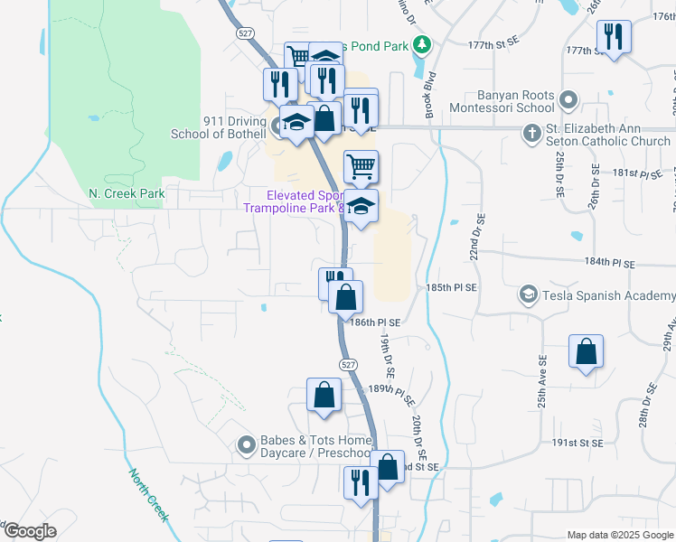 map of restaurants, bars, coffee shops, grocery stores, and more near 18508 Bothell Everett Highway in Bothell