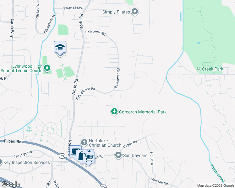 map of restaurants, bars, coffee shops, grocery stores, and more near 18509 Baldwin Road in Bothell