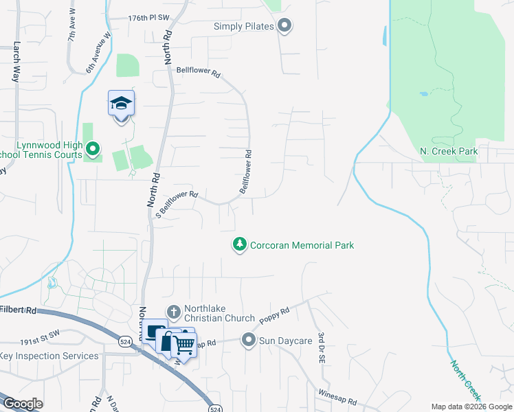 map of restaurants, bars, coffee shops, grocery stores, and more near 18509 Baldwin Road in Bothell